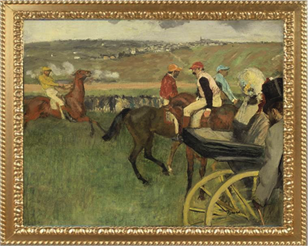 Le champ de courses. Jockeys amateurs près d’une voiture - Edgar Degas